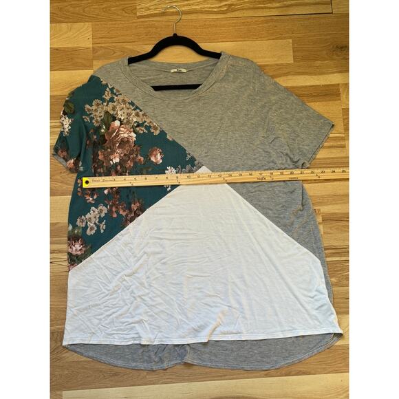 Egs Women's Grey Patchwork Tee Floral Panel Casual Short Sleeve Top Size 2XL - Picture 6 of 6